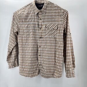 Wrangler Outdoor Shirt Men's XL‎ Tall Tan Plaid Button Down Lightweight